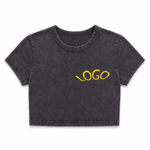 Débardeurs courts noirs pour femmes, respirants, brodés, col rond, manches courtes, en coton, style décontracté streetwear, OEM ODM, vente en gros - Product Image 1