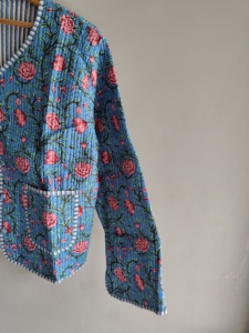 Quilted Floral Cotton Jacket Women's V-Neck Full Sleeve Prairie Chic Spring Style Patch Pocket Regular Length Open <b>Stitch</b> <b>gift</b> - Product Image 3