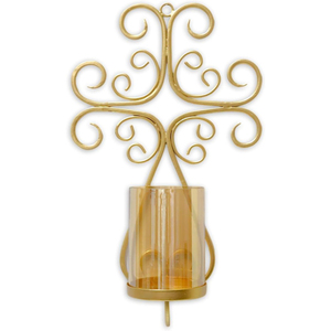 Aplique de pared metálico dorado con portavelas de cristal, apliques decorativos de hierro para decoración del hogar, diseño en forma de cruz para eventos de boda - Product Image 1