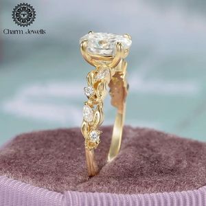 เครื่องประดับเพชรโมอิสเจียระไนทรงรีสำหรับผู้หญิงแหวนหมั้นชุบทอง18K ดีไซน์รูปวงรีของพืชโรแมนติก - Product Image 5
