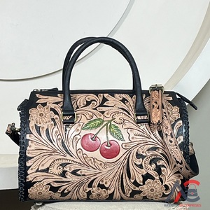 Handcrafted Cherry Design Tooled Genuine Leather Travel Duffel Bags Large Capacity New Fashion Overnight Weekender Luggage Bags - Product Image 1