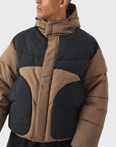 OEM ODM Custom Logo Men's Color Block Puffer Jacket Hooded Winter <b>Bubble</b> <b>Coat</b> Windproof Warm Streetwear Hip Hop Outerwear - Product Image 4