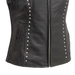 VIBE SEWN OEM 100% Cuir de vachette noir original, veste gothique à double boutonnage pour femmes, écologique, imperméable, poches latérales - Product Image 5
