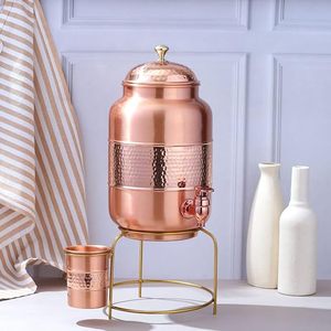 Distributeur d'eau en cuivre avec support et gobelet, fonctionnement manuel, réservoir de stockage d'eau froide pour la maison - Product Image 1