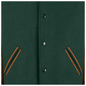 Veste varsity pour homme en vert et marron, manches en cuir PU, coupe classique, boutons sur le devant, col rabattu, vêtement décontracté pour l'automne - Product Image 3