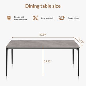 Tavolo da Pranzo/Cucina/Soggiorno da 63 Pollici con Gambe in Lega di Alluminio e Piano in Pietra Sinterizzata/Marmo/Porcellana dal Design Elegante - Product Image 6