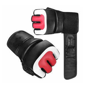 Custom Leather MMA Training <b>Gloves</b> Half Finger <b>Black</b> Red White Punching Bag Kickboxing Grappling Fighting <b>Gloves</b> Wrist Support - Product Image 2