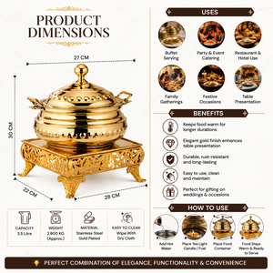 Luxury Brass Soup Chafing Dish <b>Food</b> Warmer with Stand Buffet <b>Server</b> Hotel Restaurant Catering Banquet OEM ODM Manufacturer - Product Image 5