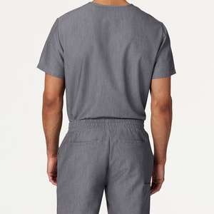 Unisex Gray V-Neck <b>Scrub</b> <b>Top</b> With Chest Pocket Cotton Polyester Woven Hospital Uniforms - Product Image 4