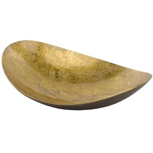 Bol décoratif moderne en aluminium au design attrayant, forme unique, plaqué or antique, style japonais - Product Image 1