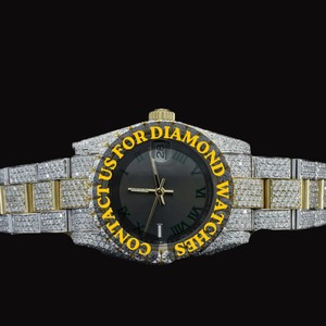 Reloj de Cuarzo con Incrustaciones de Diamantes Moissanite, Números Romanos Negros, Colección Personalizada Impresionante para Hombre y Mujer, Joyería de Moda - Product Image 5