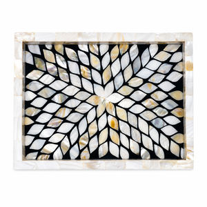 Elegance Mother of Pearl Tray Set Geometric <b>Triangle</b> <b>MOP</b> Inlay Serving Tray Black and White Mosaic Tile Decorative Tray for Home - Product Image 5
