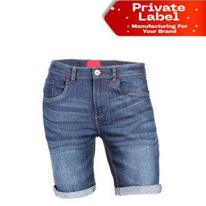 Shorts en jean délavé premium pour homme, style charpentier, taille élastique, mode urbaine - Product Image 1