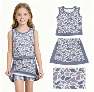 Conjuntos de Ropa Deportiva para Bebés Niñas, Top y Falda Corta con Estampado de Camuflaje Gris Claro - Product Image 6
