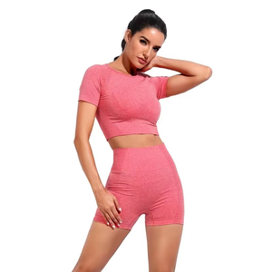 Women Fitness Yoga Set Solid Seamless 2 Piece Sports Bra Shorts Gym Wear Custom Colors Breathable Quick Dry Four-Way Stretch - Product Image 5