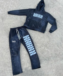 ชุดเซ็ตเสื้อฮู้ดดี้และกางเกงวอร์มทรงแฟลร์สไตล์วินเทจสำหรับผู้ชาย ผ้าฝ้าย 100% ล้างสีแบบแอซิดวอช เหมาะสำหรับฤดูหนาว รับผลิตตามสั่งขายส่ง - Product Image 2