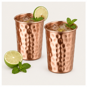Pure <b>Copper</b> Hammered Tumbler for Ayurvedic Health Benefits Handcrafted Traditional Indian Drinking Glass for Home Hotel - Product Image 2