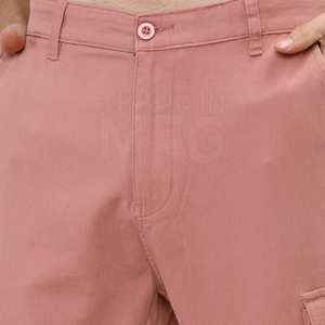 Pantalon cargo en toile pour homme, léger, respirant, couleur unie, taille élastique, fermeture boutonnée, design décontracté à devant plat, vente en gros - Product Image 5