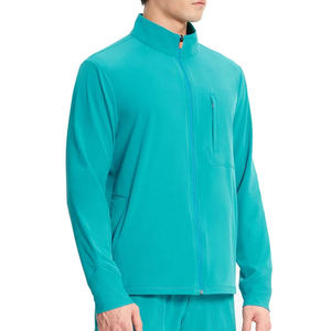 Women's Teal Long Sleeve <b>Scrub</b> <b>Top</b> Knitted Cotton/Polyester Hospital Uniform Zip Neck High Quality Needle Detection Customized - Product Image 5