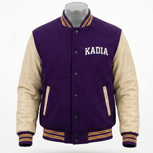 Veste de baseball Varsity personnalisée avec logo violet pour hommes, manches en cuir de mouton, broderie de haute qualité, vestes bomber - Product Image 6