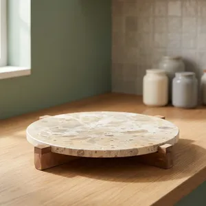 Tabla de cortar de mármol y madera para el hogar, gruesa, sostenible y ecológica, bandeja elevadora de tierra y madera para servir - Product Image 3