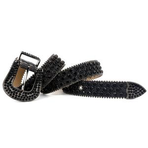 Cinturón Casual Reversible de Cuero Genuino Negro con Adorno de Diamantes de Imitación, Hebilla de Aleación, Diseño Sólido y Duradero - Product Image 4