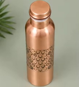Food Grade Copper Water Bottle With Honeycomb Pattern Minimalist Design Portable Travel <b>Drinkware</b> - Product Image 1