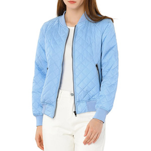 Chaqueta Bomber Acolchada Azul Claro para Mujer, Casual, con Cierre Frontal, Cuello Alto, Relleno de Poliéster, para Otoño - Product Image 1