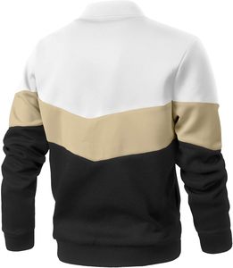 Chaqueta Deportiva Ligera Unisex de Forro Polar con Bloques de Color Blanco y Negro, Cuello Camisero, Cierre de Cremallera, Resistente al Viento - Product Image 2