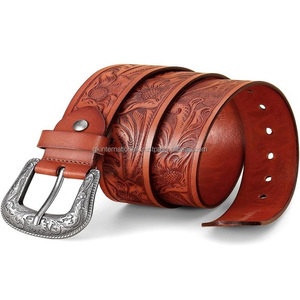 Cinturón de herramientas de cuero occidental original para hombre con grabado de diseño de toro de cuerno personalizado hecho a mano clásico con hebilla antigua elegante - Product Image 4