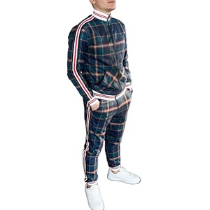 Custom Vendors Men's Check Print Sublimated Bomber <b>Jacket</b> Track Suit Zip Enclosure Ribbed Hem & Cuffs Striped Zipper Sweat Suit - Product Image 1