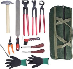Kit de herramientas para el cuidado de pezuñas de caballo con lima, alicates, cuchillo, cepillo y guantes para uso de herradores, de acero inoxidable, color sólido. - Product Image 6