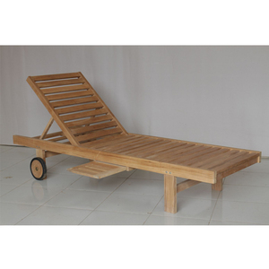 Outdoor Lounger in Solid Teak Wood Well Sanded Finish Modern Design Pull Tray <b>Adjustable</b> Back Position No Cushions Hard Floor - Product Image 1