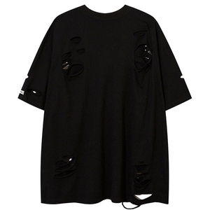 เสื้อยืดแขนสั้นฮิปฮอปผู้ชายแบบขายส่ง สั่งทำได้ ทรงโอเวอร์ไซส์ ขาดๆ แบบดิสเทรส คุณภาพสูง - Product Image 2