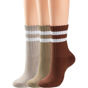 Ankle <b>Socks</b> <b>Women</b> 100% Cotton <b>Socks</b> Striped Breathable Knitted Casual Autumn Adults Standard <b>Thickness</b> Regular Style <b>Socks</b> - Product Image 1