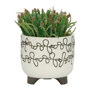 Pots de fleurs et jardinières à pieds Scrabble beige en céramique S/2 6/8 \" - Product Image 4