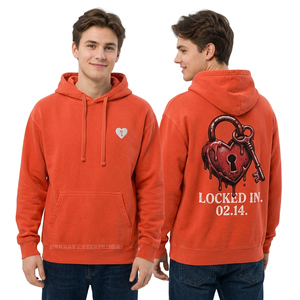 Custom Pullover Hoodie Men Streetwear Heart Lock <b>Key</b> Graphic Print Cotton Fleece Hooded Sweatshirt Premium Apparel Manufacturer - Product Image 1