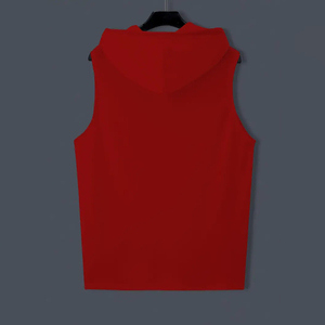 เสื้อกล้ามมีฮู้ดสีแดงสำหรับผู้ชาย ทรงเข้ารูป ผ้าถัก สไตล์ลำลอง สีพื้น ดีไซน์โลโก้ด้านหน้า - Product Image 4