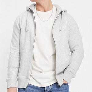 Sudadera con Capucha y Cierre para Hombre, Color Gris Sólido, Algodón French Terry, Corte Regular Informal, para Otoño - Product Image 1