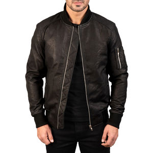 Chaqueta Bomber de Cuero Negra para Hombre SAAR INDUSTRIES, Impermeable, Resistente al Viento, con Cierre, Estilo Motociclista, Clásica, Casual, para Calle - Product Image 4