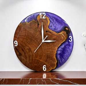 Purple Epoxy Wooden Wall <b>Clock</b> Unique Live Edge Resin Wall Art Handmade Rustic Home Decor One-of-a-Kind Timepiece. - Product Image 3
