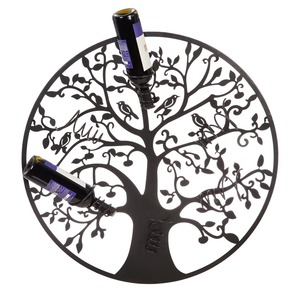 Porte-bouteille décoratif en fer noir en forme d'arbre avec accents d'oiseaux et de branches, inspiré de la nature, pour rangement suspendu de bouteilles de vin - Product Image 1
