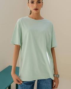 T-shirt en coton doux pour femme, coupe classique, col rond, manches courtes, tricoté, pour un style de vie quotidien - Product Image 1