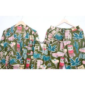 Conjunto de Pijama Casual de Primavera, Hecho a Mano, Ecológico, Duradero, 100% Algodón, con Estampado Floral, Cuello Camisero, Cuello en V, Manga Larga y Cintura Elástica - Product Image 6