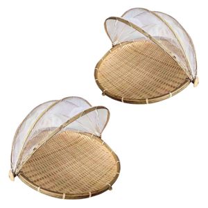 Premium Handmade <b>Bamboo</b> Drying <b>Basket</b> with Mesh Net Cover for Fruit Vegetable and Food - Product Image 1