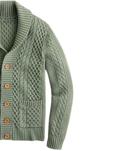 Cardigan en maille torsadée pour homme, col châle boutonné, chaud et texturé, couleur vert sauge, style décontracté et tendance pour l'hiver - Product Image 5