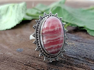 Anillo de declaración de Rodocrosita bohemia de Plata de Ley 925 hecho a mano Piedra Rosa joyería Hippie para bodas y fiestas - Product Image 4