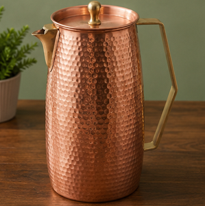 Carafe en cuivre martelé avec poignée et couvercle en laiton, grande capacité, vaisselle vintage pour la maison, carafe haut de gamme de grande capacité - Product Image 5