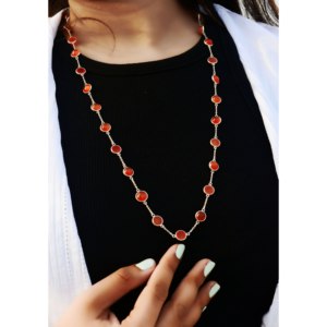 Collier chaîne en argent sterling 925 de style antique avec pierre naturelle Cornaline Solar Ember en sertissage clos, en vente - Product Image 1