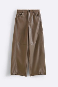 Pantalones anchos de piel de oveja de cintura alta para mujer, color sólido, cintura elástica, ajuste holgado, estilo minimalista de longitud completa - Product Image 6